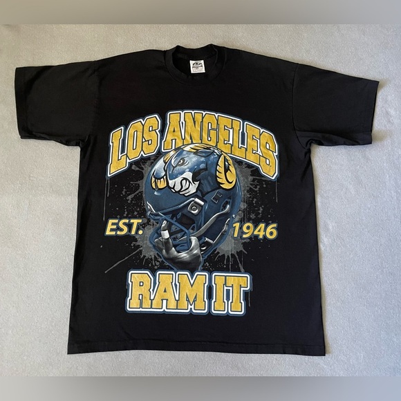 Los Angeles Rams NFL Ram It Men’s Black T-Shirt Size 2XL Heavy Weight Tee - Picture 1 of 5